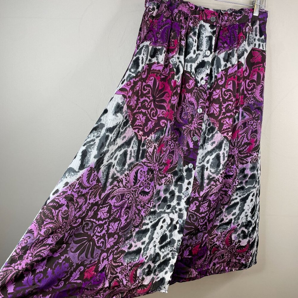 Vintage Women Whimsigoth Fairy Grunge Midi Skirt Size 12 Purple Black Flowy Full